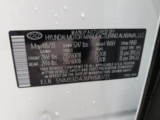 5NMS3DAJ6PH580721 - 2023 HYUNDAI SANTA FE SEL PREMIUM WHITE photo 13