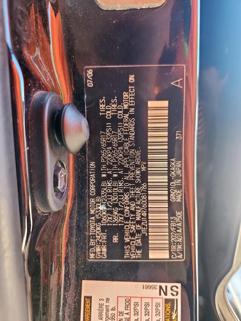 JTEZU14R760081786 - 2006 TOYOTA 4RUNNER SR5 BLACK photo 13