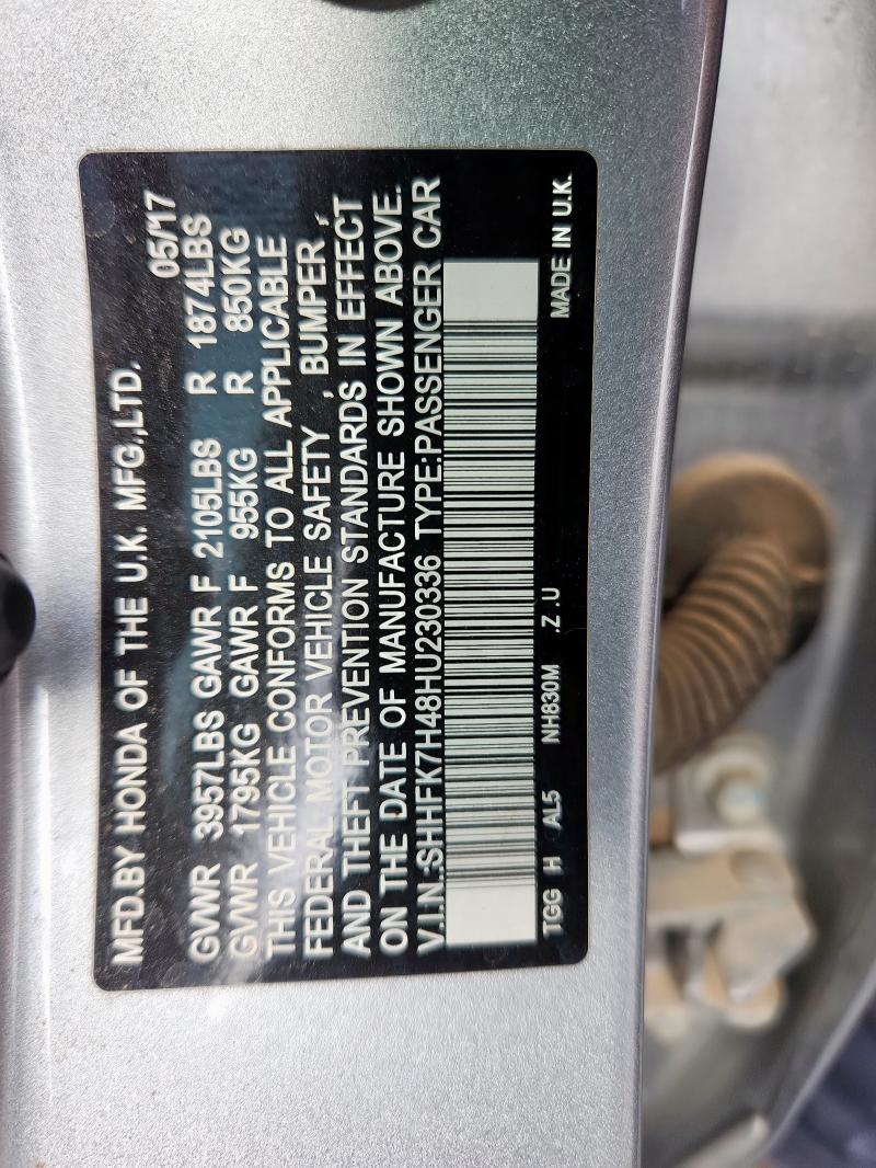 SHHFK7H48HU230336 - 2017 HONDA CIVIC SPORT SILVER photo 12