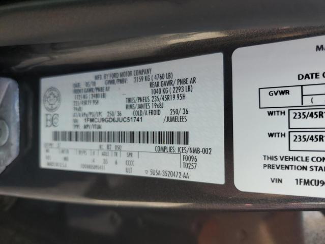 1FMCU9GD6JUC51741 - 2018 FORD ESCAPE SE ნაცრისფერი ფოტო 13