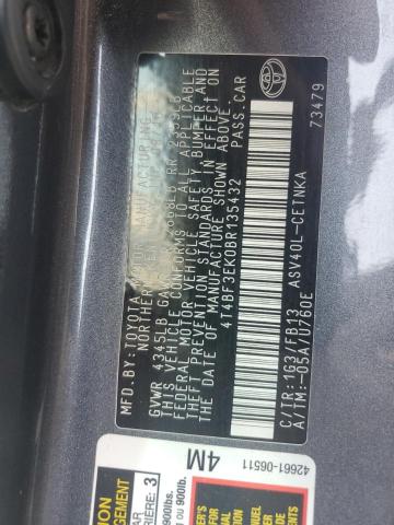 4T4BF3EK0BR135432 - 2011 TOYOTA CAMRY BASE GRAY photo 12