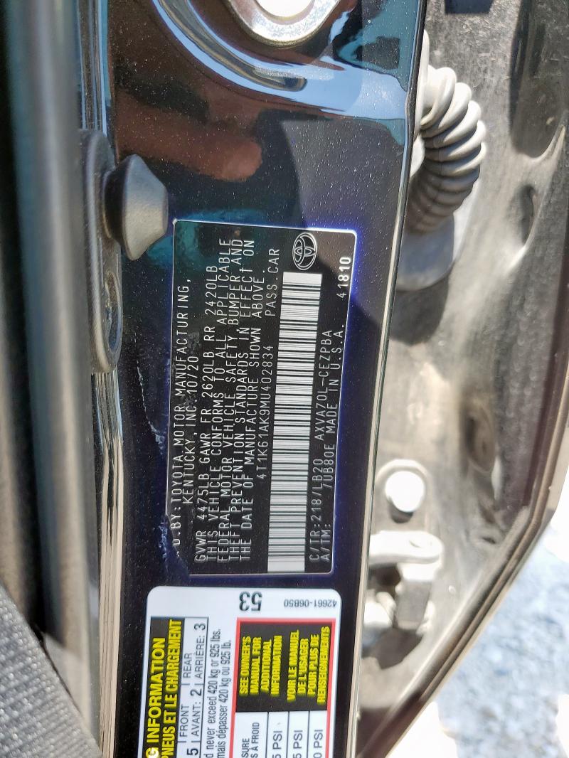 4T1K61AK9MU402834 - 2021 TOYOTA CAMRY XSE BLACK photo 12