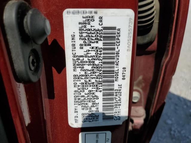 4T1BE32K93U127445 - 2003 TOYOTA CAMRY LE BURGUNDY photo 12