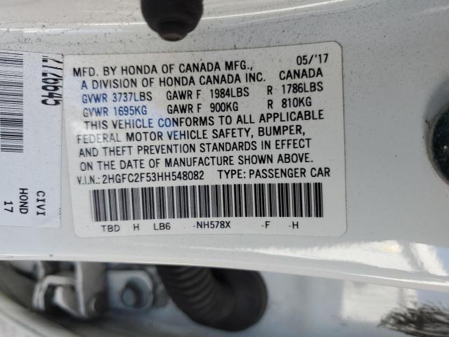 2HGFC2F53HH548082 - 2017 HONDA CIVIC LX WHITE photo 13