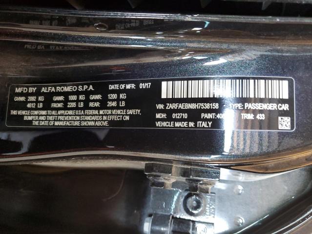 ZARFAEBN8H7538158 - 2017 ALFA ROMEO GIULIA BLACK photo 12