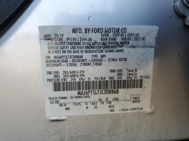 MAJ6P1SL7JC208868 - 2018 FORD ECOSPORT S ვერცხლისფერი ფოტო 14