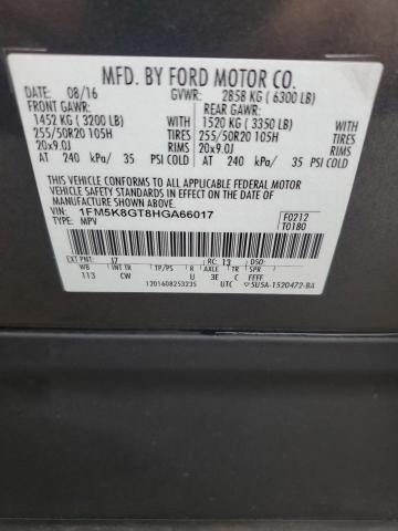 1FM5K8GT8HGA66017 - 2017 FORD EXPLORER SPORT ნაცრისფერი ფოტო 13