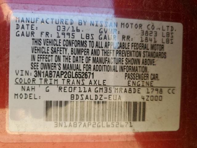 3N1AB7AP2GL652671 - 2016 NISSAN SENTRA S RED photo 12
