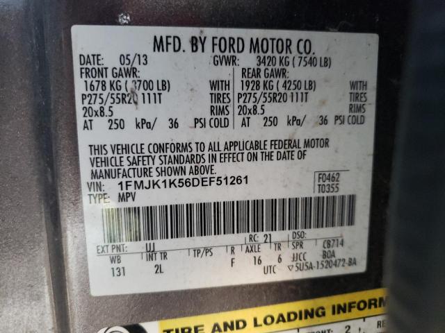 1FMJK1K56DEF51261 - 2013 FORD EXPEDITION EL LIMITED GRAY photo 14