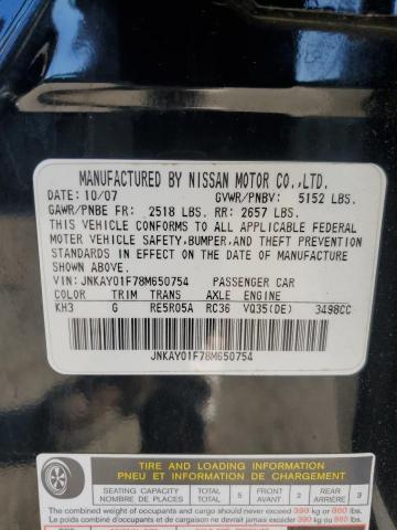 JNKAY01F78M650754 - 2008 INFINITI M35 BASE BLACK photo 12