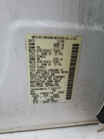 5N1AR18W55C718377 - 2005 NISSAN PATHFINDER LE WHITE photo 12