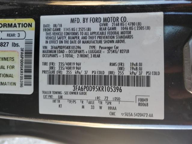 3FA6P0D95KR105396 - 2019 FORD FUSION TITANIUM BLACK photo 12