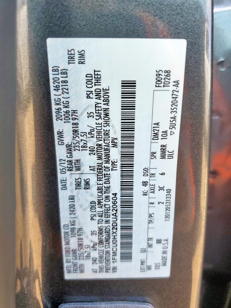 1FMCU0HX2DUA20604 - 2013 FORD ESCAPE SEL GRAY photo 13