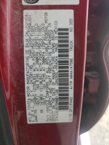 3TMJU62N15M001120 - 2005 TOYOTA TACOMA DOUBLE CAB PRERUNNER RED photo 12