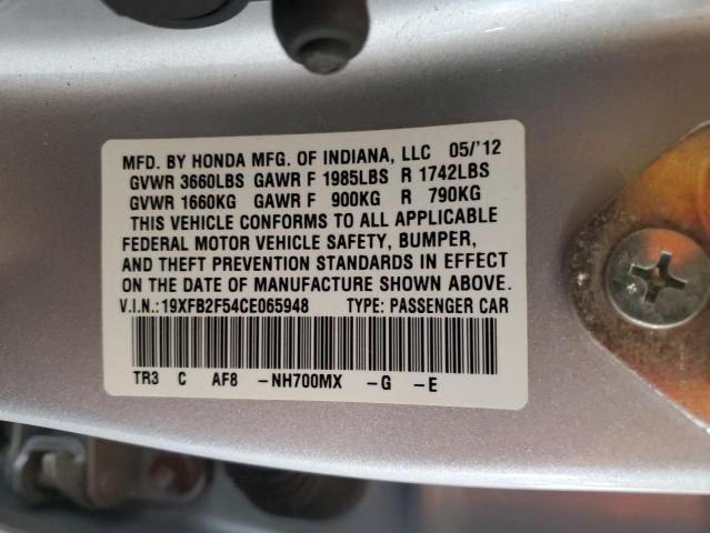 19XFB2F54CE065948 - 2012 HONDA CIVIC LX Gümüş fotoğraf 13