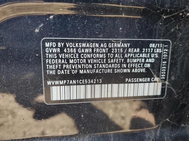 WVWMP7AN1CE534213 - 2012 VOLKSWAGEN CC SPORT BLACK photo 12