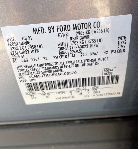 5LM5J7XC5NGL03570 - 2022 LINCOLN AVIATOR RESERVE ვერცხლისფერი ფოტო 10