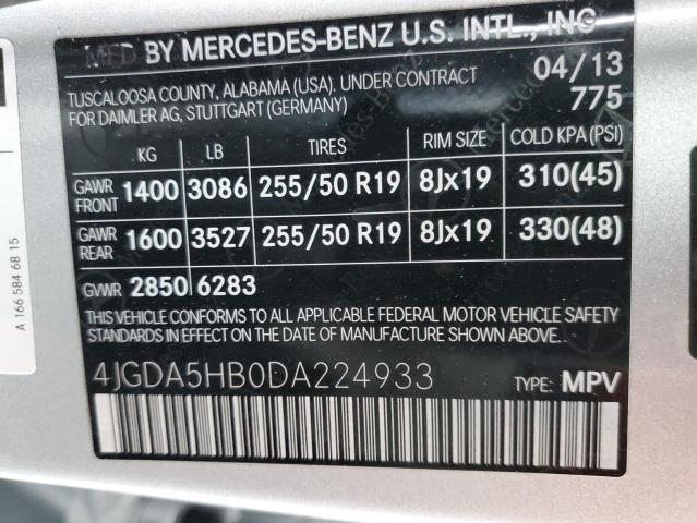 4JGDA5HB0DA224933 - 2013 MERCEDES-BENZ ML 350 4MATIC SILVER photo 14