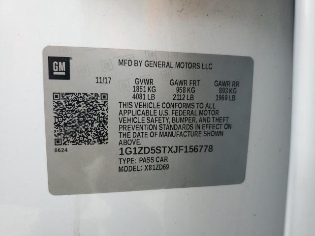 1G1ZD5STXJF156778 - 2018 CHEVROLET MALIBU LT WHITE photo 12