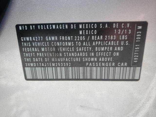 3VWD17AJ1EM253392 - 2014 VOLKSWAGEN JETTA SE SILVER photo 12