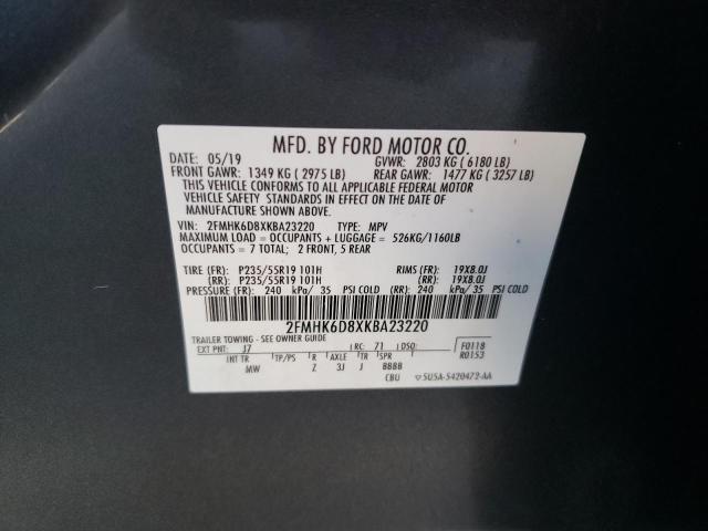 2FMHK6D8XKBA23220 - 2019 FORD FLEX LIMITED GRAY photo 13