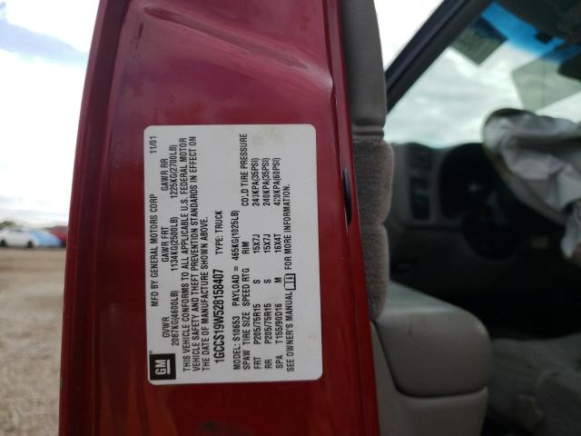 1GCCS19W528158407 - 2002 CHEVROLET S TRUCK S10 RED photo 12