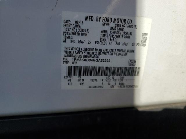 1FM5K8D84HGA52292 - 2017 FORD EXPLORER XLT თეთრი ფოტო 13