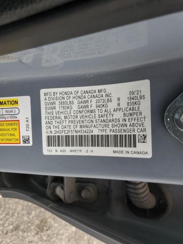 2HGFE2F57NH534224 - 2022 HONDA CIVIC SPORT 灰色 照片 13