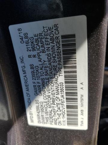 1HGCV1F67JA156033 - 2018 HONDA ACCORD EXL 灰色 照片 12