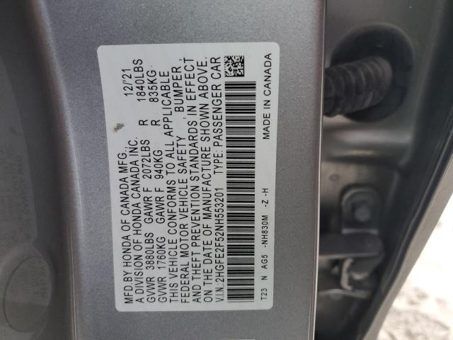 2HGFE2F52NH553201 - 2022 HONDA CIVIC SPORT 银色 照片 12