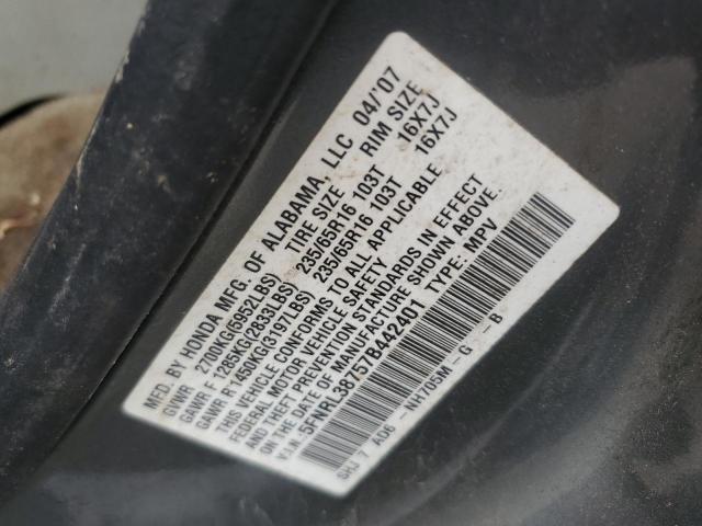 5FNRL38757B442401 - 2007 HONDA ODYSSEY EXL GRAY photo 13