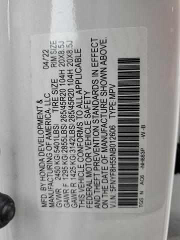 5FNYF8H55NB012606 - 2022 HONDA PASSPORT EXL 白色 照片 14
