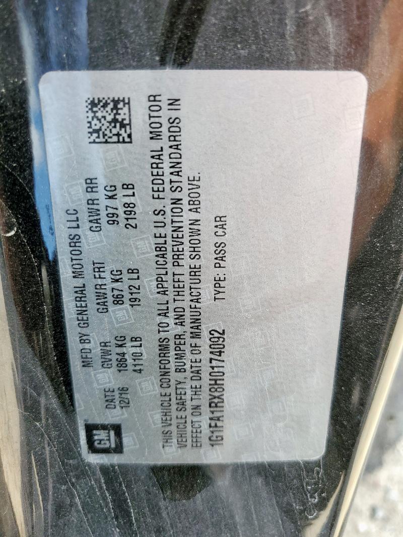 1G1FA1RX8H0174092 - 2017 CHEVROLET CAMARO LS შავი ფოტო 13