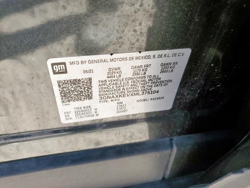 3GNAXKEVXML375104 - 2021 CHEVROLET EQUINOX LT 灰色 照片 12