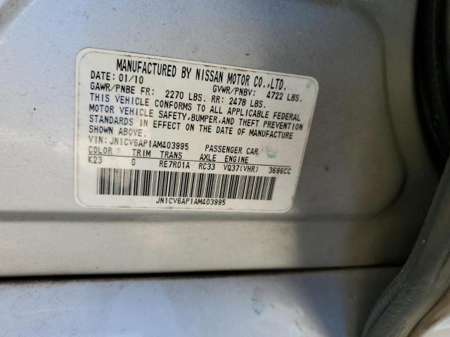 JN1CV6AP1AM403995 - 2010 INFINITI G37 BASE SILVER photo 12