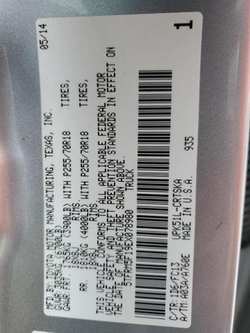 5TFRM5F19EX078980 - 2014 TOYOTA TUNDRA DOUBLE CAB SR/SR5 SILVER photo 12