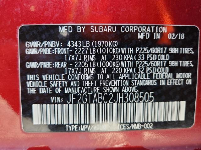 JF2GTABC2JH308505 - 2018 SUBARU CROSSTREK PREMIUM BURGUNDY photo 13