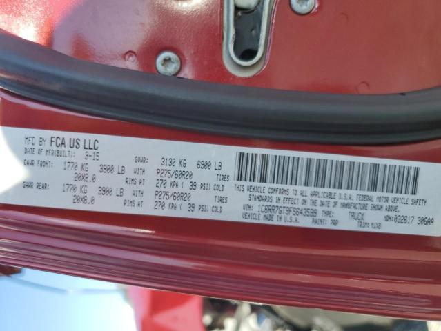 1C6RR7GT9FS643599 - 2015 RAM 1500 SLT MAROON photo 12