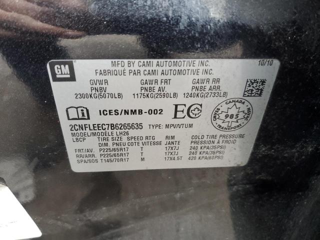 2CNFLEEC7B6265635 - 2011 CHEVROLET EQUINOX LT BLACK photo 13