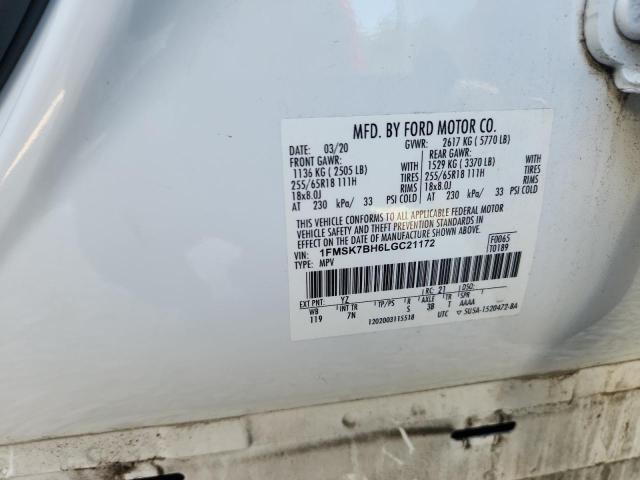 1FMSK7BH6LGC21172 - 2020 FORD EXPLORER 白色 照片 14