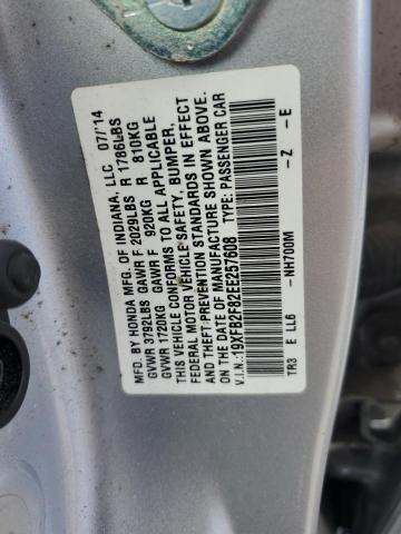 19XFB2F82EE257608 - 2014 HONDA CIVIC EX SILVER photo 12