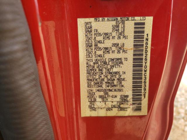 1N6DD26Y0WC363921 - 1998 NISSAN FRONTIER KING CAB XE RED photo 12