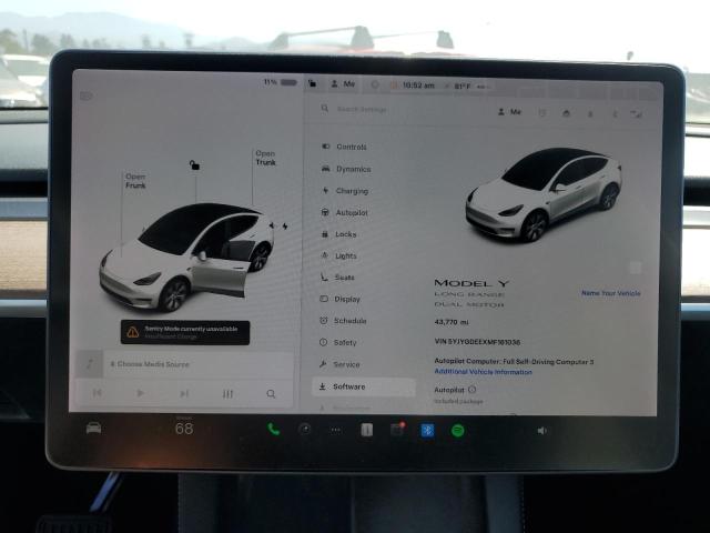5YJYGDEEXMF161036 - 2021 TESLA MODEL Y WHITE photo 9