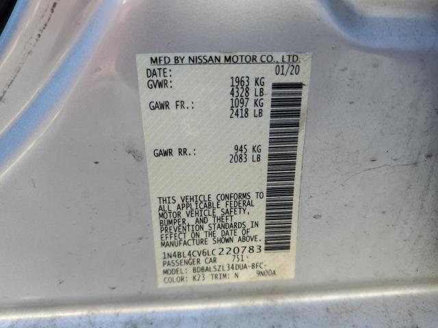 1N4BL4CV6LC220783 - 2020 NISSAN ALTIMA SR SILVER photo 12