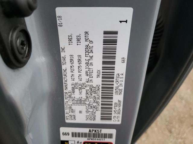 5TFUW5F10JX719643 - 2018 TOYOTA TUNDRA DOUBLE CAB SR/SR5 GRAY photo 12