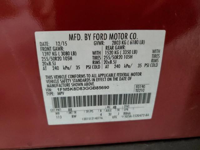 1FM5K8D83GGB85690 - 2016 FORD EXPLORER XLT RED photo 13