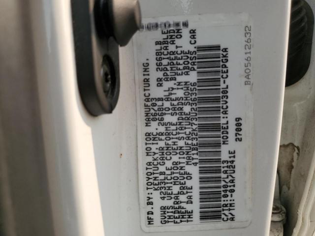 4T1BE32K73U236356 - 2003 TOYOTA CAMRY LE WHITE photo 12