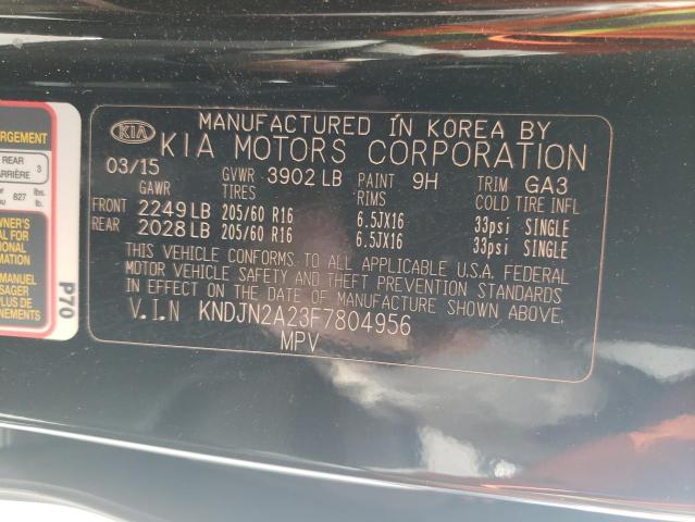 KNDJN2A23F7804956 - 2015 KIA SOUL BLACK photo 13