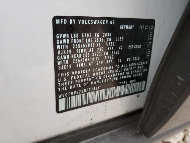 WVGTMPE28NP074961 - 2022 VOLKSWAGEN ID.4 PRO S თეთრი ფოტო 13