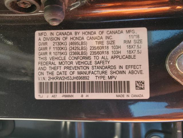 2HKRW2H53JH696892 - 2018 HONDA CR-V EX GRAY photo 13